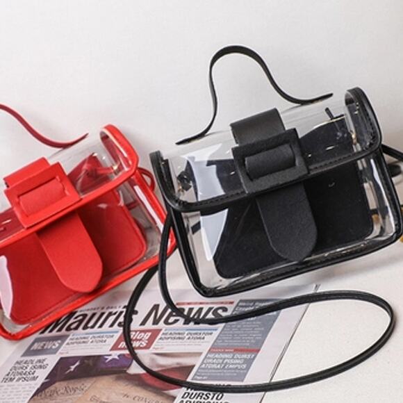 Mini Transparent Square Crossbody Bag with Inner Pouch Black Trim - Picture 2 of 7